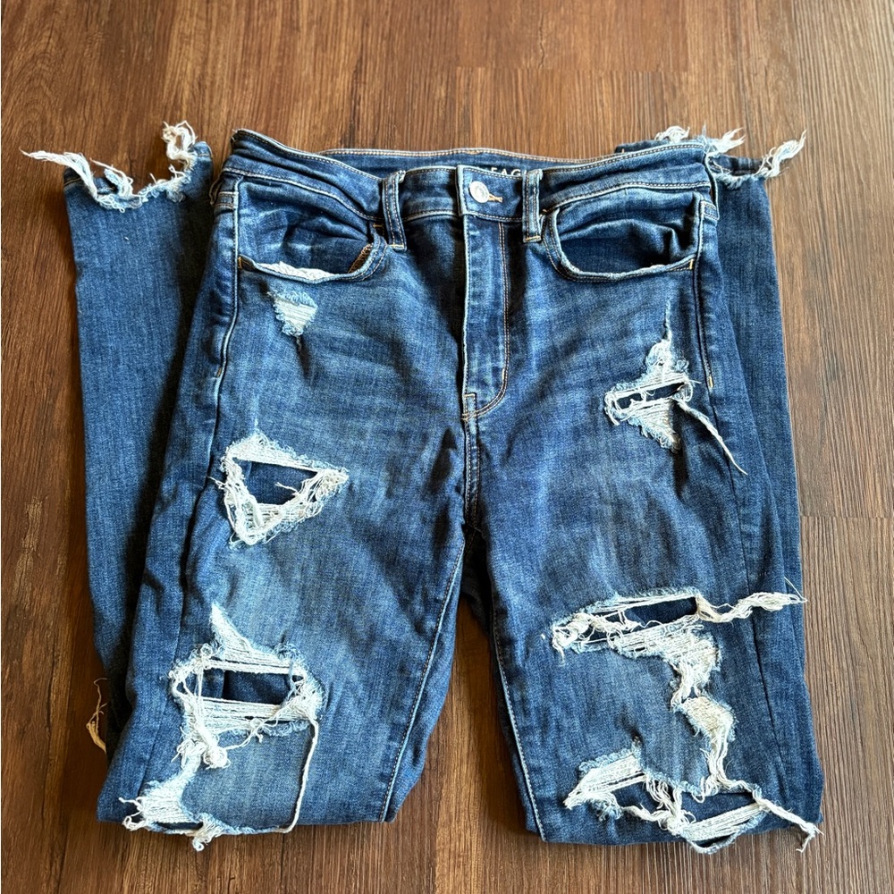 American Eagle Outfitters Distressed Blue Skinny Jeans